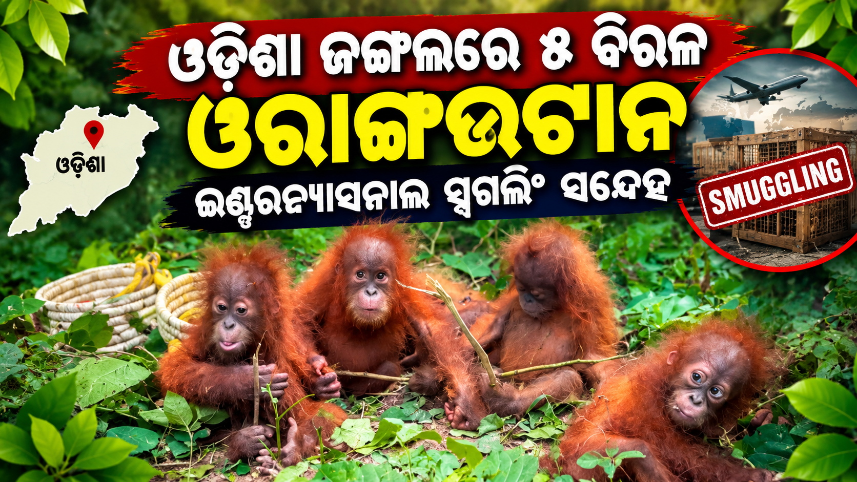 ଓଡ଼ିଶା ଜଙ୍ଗଲରେ ୫ ବିରଳ ଓରାଙ୍ଗଉଟାନ, ଇଣ୍ଟରନ୍ୟାସନାଲ ସ୍ମଗଲିଂ ସନ୍ଦେହ